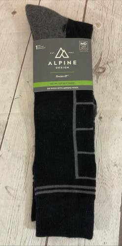 Alpine Design Calf Cut Merino Wool Ski Socks Black Grey MD 6-10
