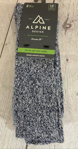 Alpine Design Crew Cut Acrylic & Wool Ragg Hiking Socks Navy Light Blue LG 9-13
