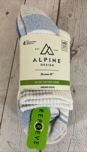 Alpine Design Women's Quarter Crew Cushioned Hiking Socks Multicolor MD 5-10
