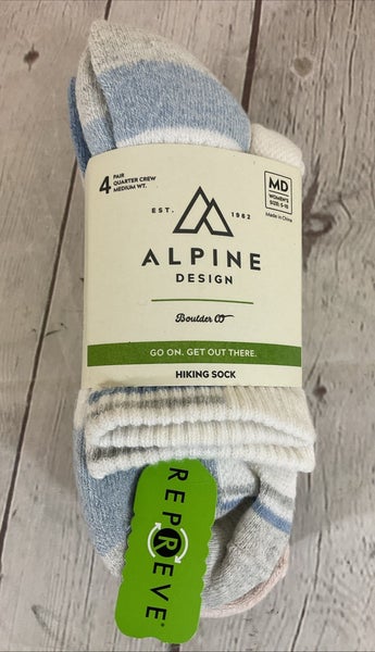 Alpine Design Women's Quarter Crew Cushioned Hiking Socks Multicolor MD 5-10