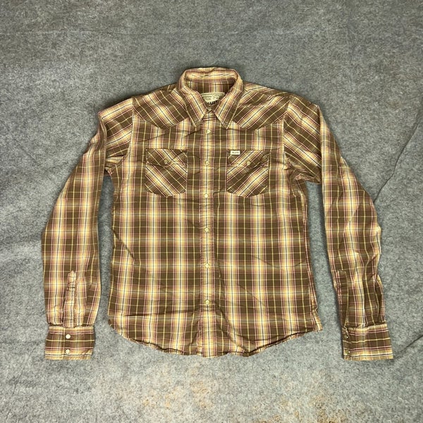 Vintage Hollister Mens Shirt Medium Brown Pearl Snap Cowboy Western Ranch Top