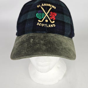 St. Andrews Scottland Strapback Hat Green Plaid Suede Brim Golf