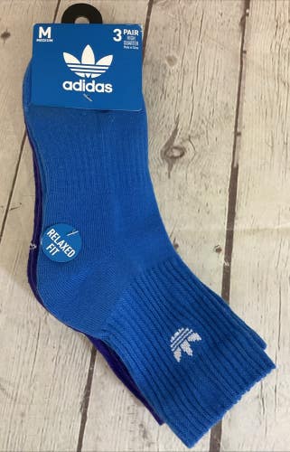 Adidas Originals High Quarter Athletic Socks Blue Purple White Medium