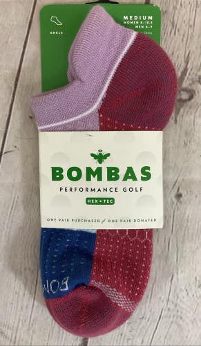 Bombas Hex-Tec Performance Ankle Golf Socks Red Blue Pink Medium 8-10.5