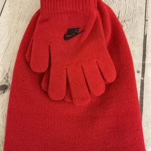 Nike 2-Piece 100% Acrylic Set of Beanie & Gloves Red Youth One Size Fits All