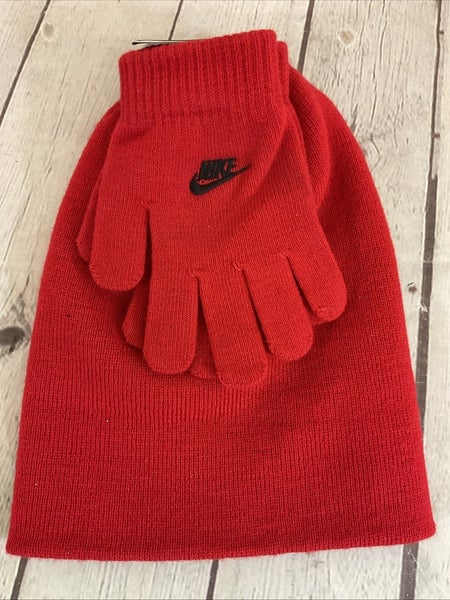 Nike 2-Piece 100% Acrylic Set of Beanie & Gloves Red Youth One Size Fits All