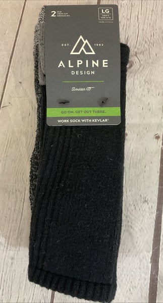 Alpine Design Crew Cut Cushioned Arch Support Wool Work Socks Black LG 8-13