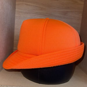 Vintage Youngan Blaze Orange Hunting Brimmed Ear Flap Mens Hat Size L Winter Cap