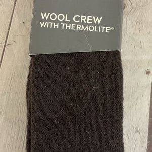 Alpine Design Ribbed Crew Cut Thermolite Wool Socks Brown LG 9-12