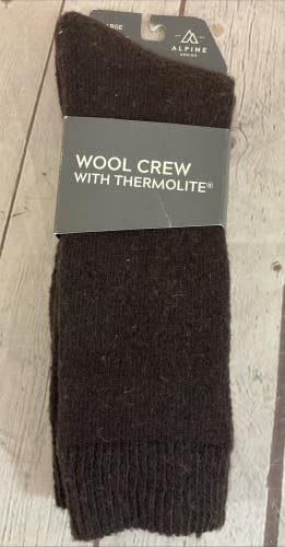 Alpine Design Ribbed Crew Cut Thermolite Wool Socks Brown LG 9-12