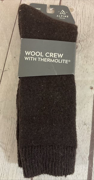Alpine Design Ribbed Crew Cut Thermolite Wool Socks Brown LG 9-12