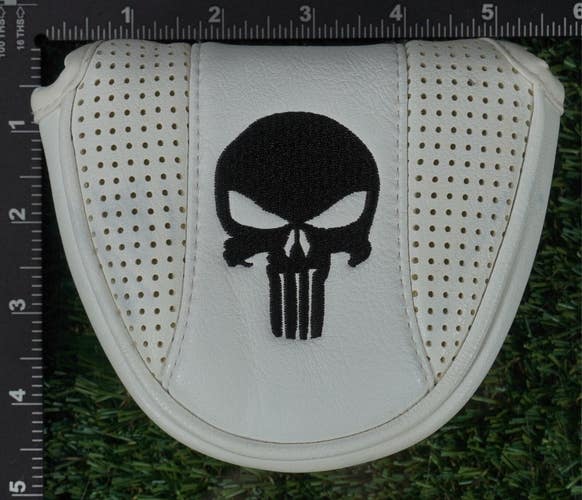 CRAFTSMAN GOLF BLACK SKULL MALLET PUTTER HEADCOVER MAGNETIC CLOSURE WHITE