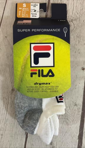 FILA Drimax Breathable Oder Control Ankle Tennis Socks White Grey Small