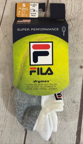 FILA Drimax Breathable Oder Control Ankle Tennis Socks White Grey Small