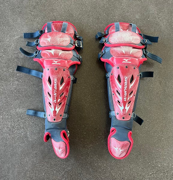 Used Mizuno Samurai Youth 14.5” Baseball Catcher’s Leg Guards (Check Description)