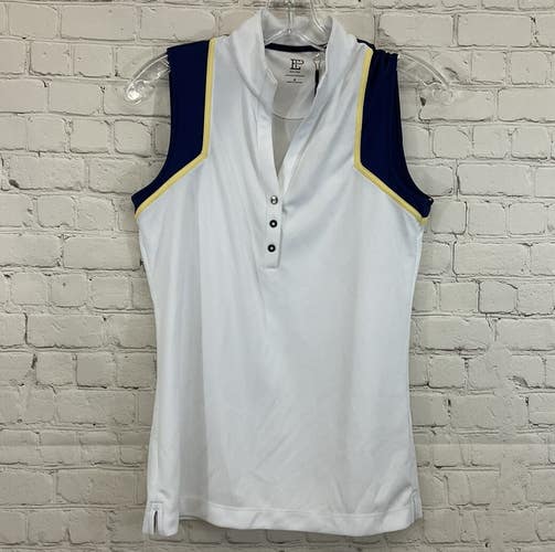 EP New York Womens Snap Y Neck S White Navy Sleeveless Golf Mock Polo Shirt NWT