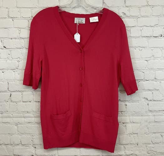 EP Pro Womens Button Up Size Medium Hot Pink 3/4 Sleeve Golf Cardigan New