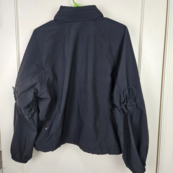 Athleta Stay Fly Windbreaker Jacket Womens M Black Stowable Hood Oversized