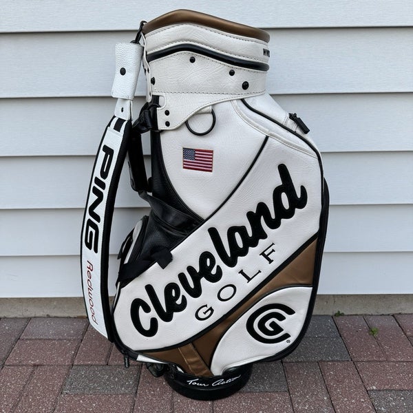 Cleveland Tour Action Leather Staff Golf Bag White Black Gold 6-Way Ping Strap