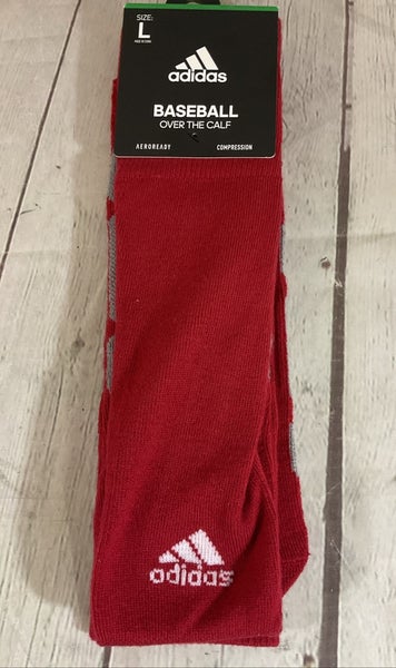 Adidas Aeroready Compression Over-the-Calf Baseball Socks Red Grey Large