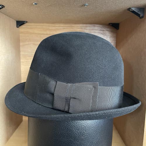 Vintage STETSON Royal Stetson 7 1/8 Black Fur Felted Fedora Hat