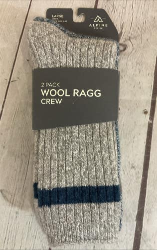 Alpine Design Lightweight Moisture Wicking Wool Ragg Crew Cut Socks Multicolor L