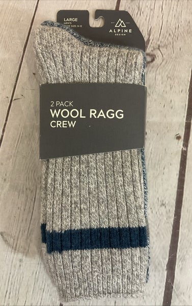 Alpine Design Lightweight Moisture Wicking Wool Ragg Crew Cut Socks Multicolor L
