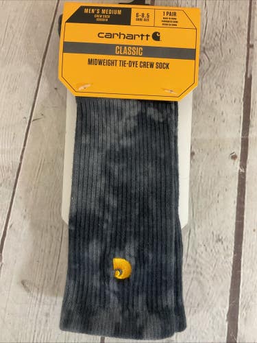 Carhartt Classic Midweight Cushioned FastDry Crew Socks Tie Die Grey Medium