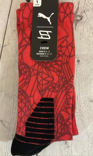 Puma Arch Support Mesh Upper Crew Socks Red Black Large
