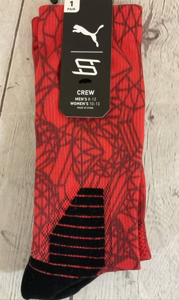 Puma Arch Support Mesh Upper Crew Socks Red Black Large