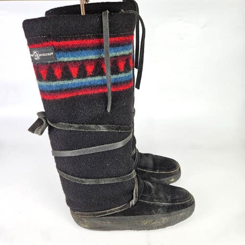 Steger Mukluks Navajo Black Wool Moosehide Leather Winter Tall Boots Women's 7