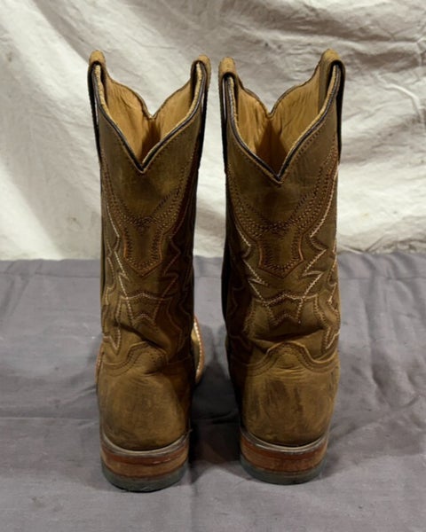 Original Reyme Women's Square Toe Brown Leather Cowboy Boots MDP 23.5 US 6.5