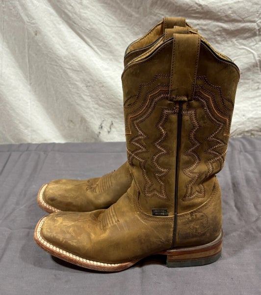 Original Reyme Women's Square Toe Brown Leather Cowboy Boots MDP 23.5 US 6.5