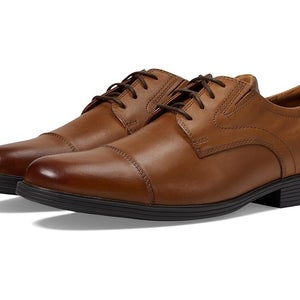 Clarks Whiddon Oxford Men's US 8.5 Dark Tan Leather Cap Toe Dress Shoes PQ50