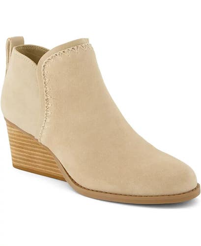 Toms Kaia Boots Women's US 7 Beige Suede Wedge Heel Round Toe Ankle Bootie PQ22