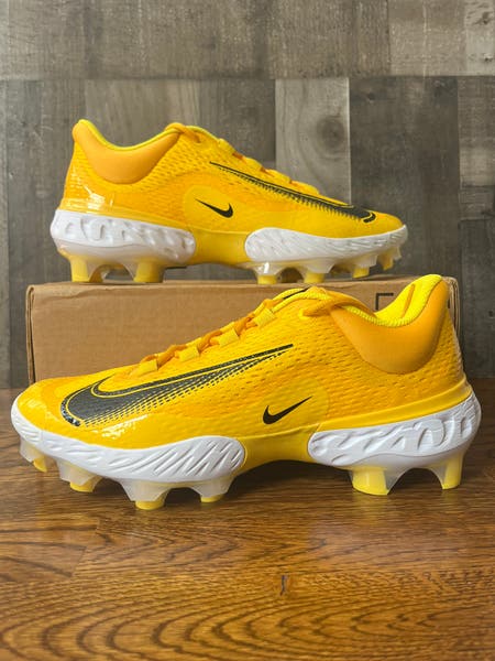 ぱ4 Nike Alpha Huarache Elite 4 Low MCS Yellow Baseball Cleats DX6962