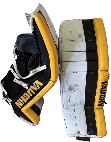 White Black Sport Gold Used Senior 34" + 2  Vaughn Velocity V7 Goalie Leg Pads