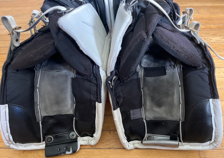 White Black Sport Gold Used Senior 34" + 2  Vaughn Velocity V7 Goalie Leg Pads