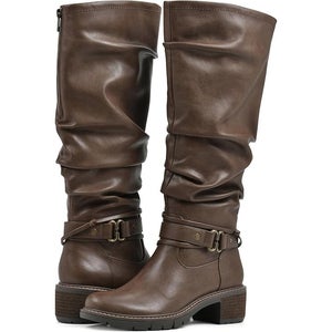 White Mountain Crammers Boots Women 8 Brown Round Toe Block Heel Knee High PQ127