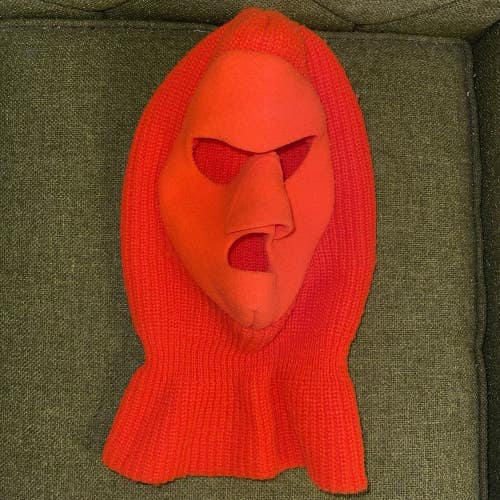 Vintage Blaze Orange Winter Ski Face Mask Hunting Beanie Hat Balaclava Knit