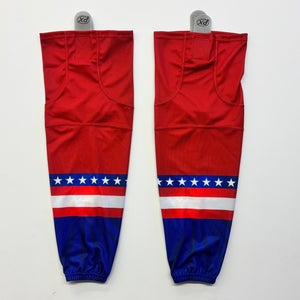 PX Red Ice Hockey Socks with Red, White, and Blue Stripe Design