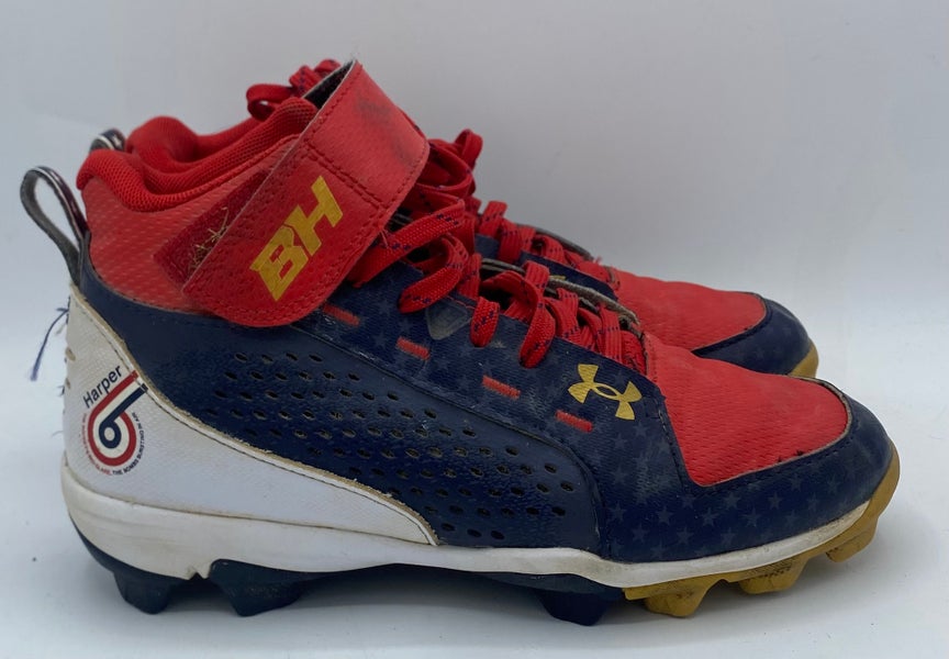 Red/Blue Youth Under Armour Harper 6 Molded Cleats Size 3.5Y