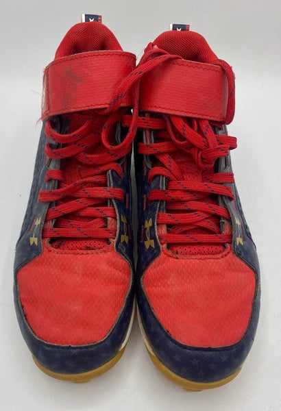 Red/Blue Youth Under Armour Harper 6 Molded Cleats Size 3.5Y