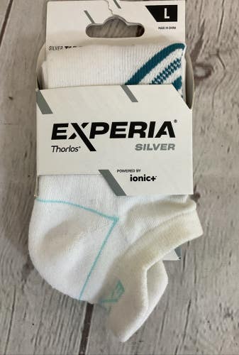 Experia Thorlos ionic+ Silver Tab Back Low Cut Athletic Socks White Green Large