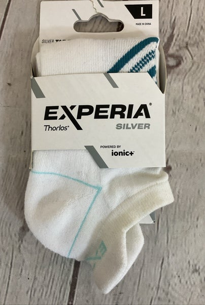 Experia Thorlos ionic+ Silver Tab Back Low Cut Athletic Socks White Green Large