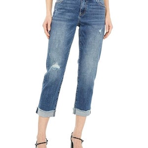 KUT From The Kloth Amy Jeans Women's 14 Blue Distressed Crop Straight Leg QLW66
