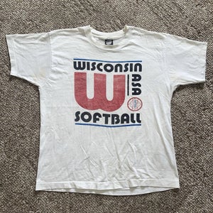 Vintage Wisconsin Softball ASA Screen Stars Graphic T-Shirt RARE Size L/XL