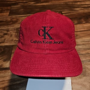 Vintage Rare Calvin Klein Jeans Made In USA Red Corduroy Promo Hat Cap Snapback