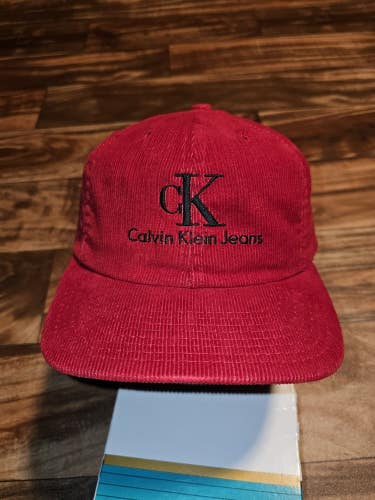 Vintage Rare Calvin Klein Jeans Made In USA Red Corduroy Promo Hat Cap Snapback