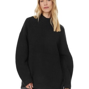 Free People Sunbeam Sweater Women's Small Black Ribbed Knit Raglan Sleeve QLW146